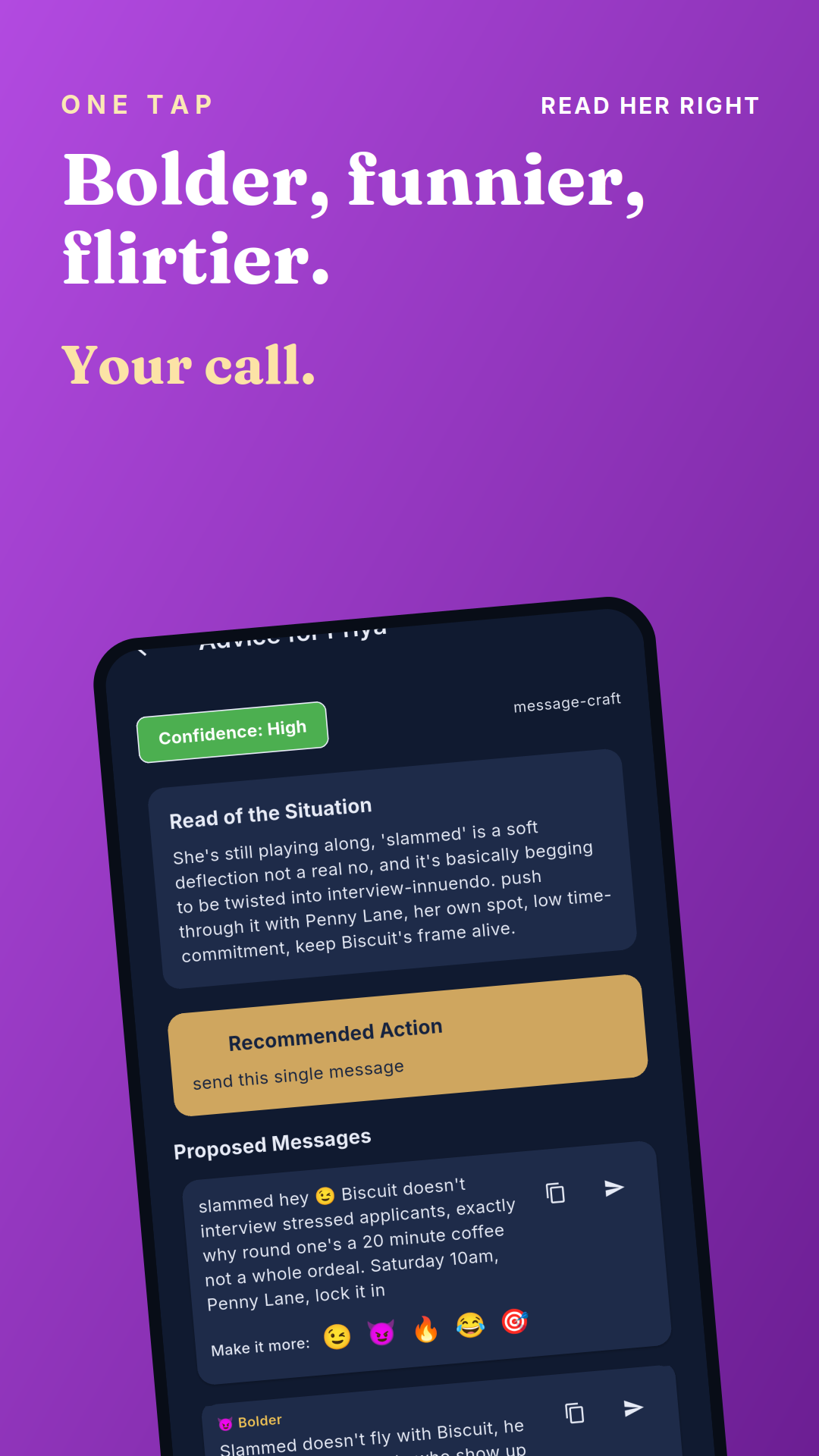 One tap: bolder, funnier, flirtier